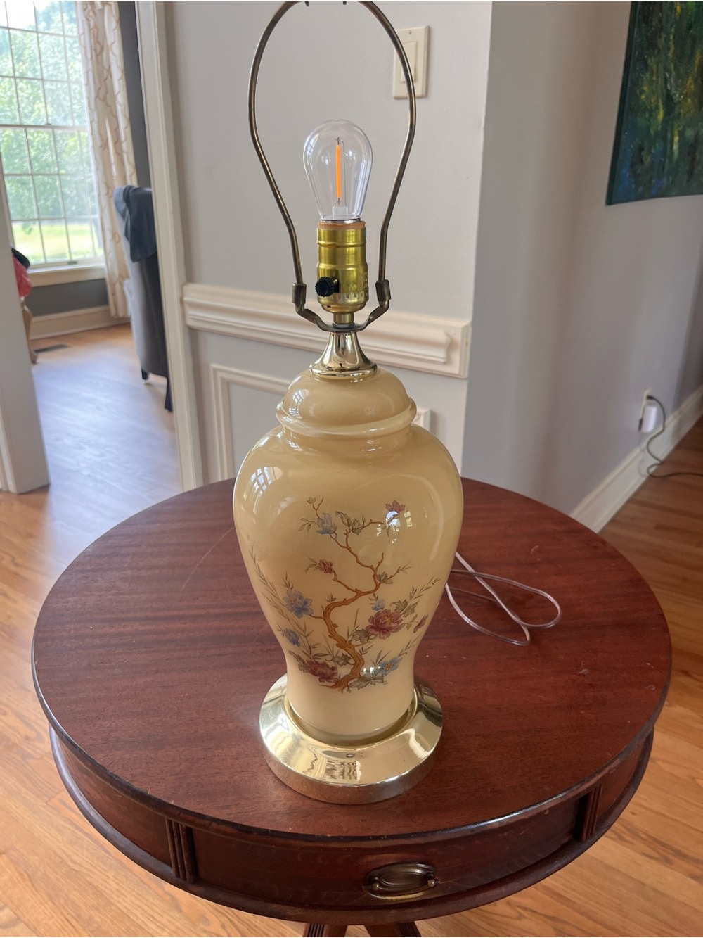Vintage Opal Glass Ginger Jar Table Lamp Floral Chinoiserie  Asian Inspo